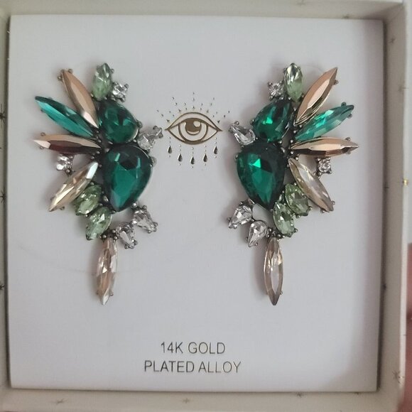 Eye Candy Los Angeles Luxe Collection Earrings 14K Gold Plated Green Earrings - Picture 1 of 3